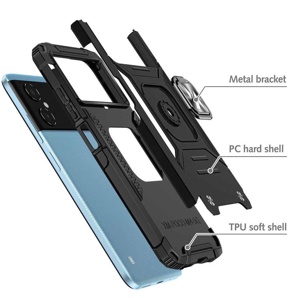 Wozinsky Ring Armor skirtas Xiaomi Redmi Note 11E /Redmi 10 5G / Redmi 10 Prime+ 5G / Poco M4 5G, mėlyna kaina ir informacija | Telefono dėklai | pigu.lt