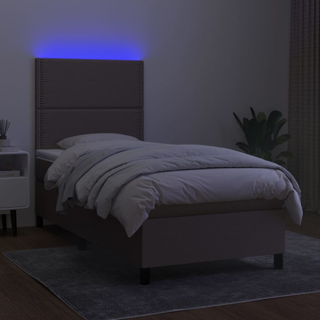 Lova su spyruoklėmis/čiužiniu/LED, taupe, 80x200cm kaina ir informacija | Lovos | pigu.lt