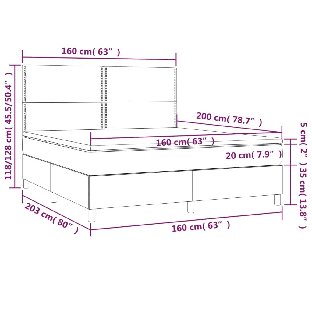 Lova su spyruoklėmis/čiužiniu/LED, taupe, 160x200 cm kaina ir informacija | Lovos | pigu.lt