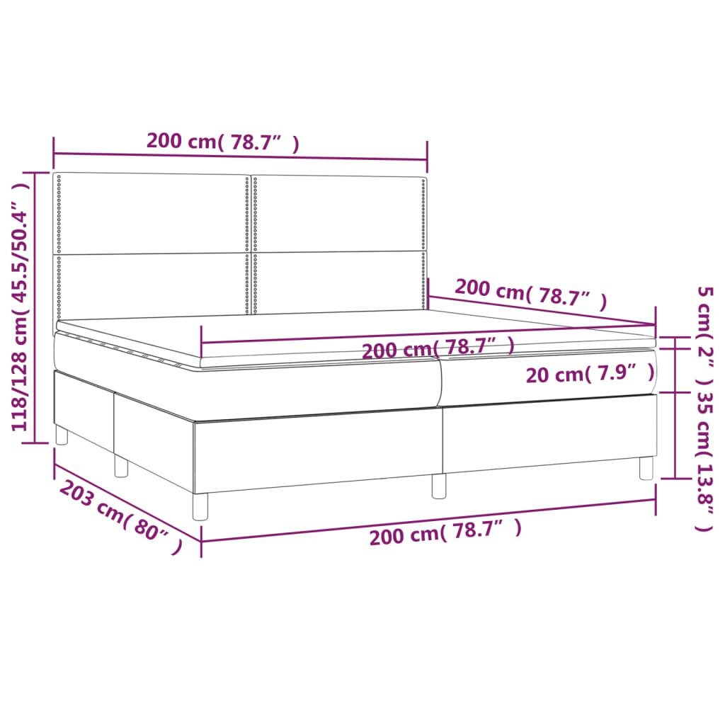 vidaXL Lova su spyruoklėmis/čiužiniu/LED, juoda, 200x200 cm, audinys цена и информация | Lovos | pigu.lt