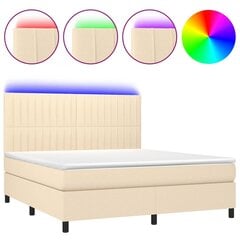 Кровать vidaXL с пружинами/матрас/LED, ткань, 180x200 см, кремовый цвет цена и информация | Кровати | pigu.lt