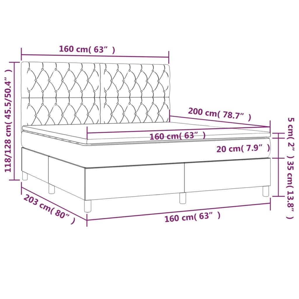 vidaXL Lova su spyruoklėmis/čiužiniu/LED, kreminė, 160x200 cm, audinys kaina ir informacija | Lovos | pigu.lt