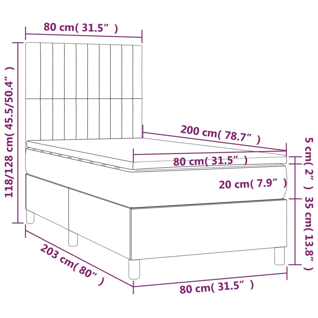 vidaXL Lova su spyruoklėmis/čiužiniu/LED, ruda, 80x200cm, audinys kaina ir informacija | Lovos | pigu.lt