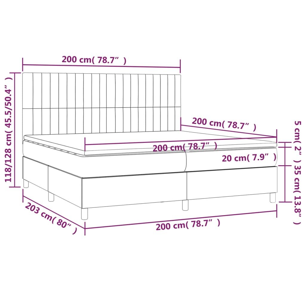 vidaXL Lova su spyruoklėmis/čiužiniu/LED, rožinė, 200x200cm, aksomas kaina ir informacija | Lovos | pigu.lt