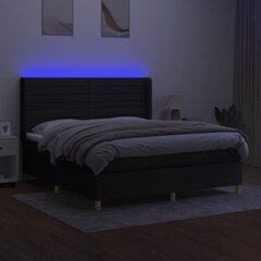 vidaXL Lova su spyruoklėmis/čiužiniu/LED, juoda, 160x200 cm, audinys kaina ir informacija | Lovos | pigu.lt