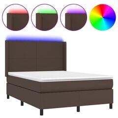 vidaXL Lova su spyruoklėmis/čiužiniu/LED, ruda, 140x190cm dirbtinė oda цена и информация | Кровати | pigu.lt