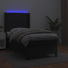 vidaXL Lova su spyruoklėmis/čiužiniu/LED, juoda, 90x190cm dirbtinė oda kaina ir informacija | Lovos | pigu.lt