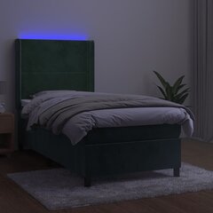 vidaXL Lova su spyruoklėmis/čiužiniu/LED, žalia, 90x190cm, aksomas kaina ir informacija | Lovos | pigu.lt