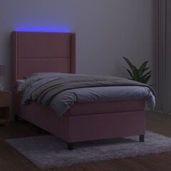vidaXL Lova su spyruoklėmis/čiužiniu/LED, rožinė, 100x200cm, aksomas цена и информация | Кровати | pigu.lt