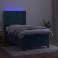 vidaXL Lova su spyruoklėmis/čiužiniu/LED, mėlyna, 90x200cm, aksomas цена и информация | Кровати | pigu.lt