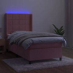 vidaXL Lova su spyruoklėmis/čiužiniu/LED, rožinė, 100x200cm, aksomas kaina ir informacija | Lovos | pigu.lt