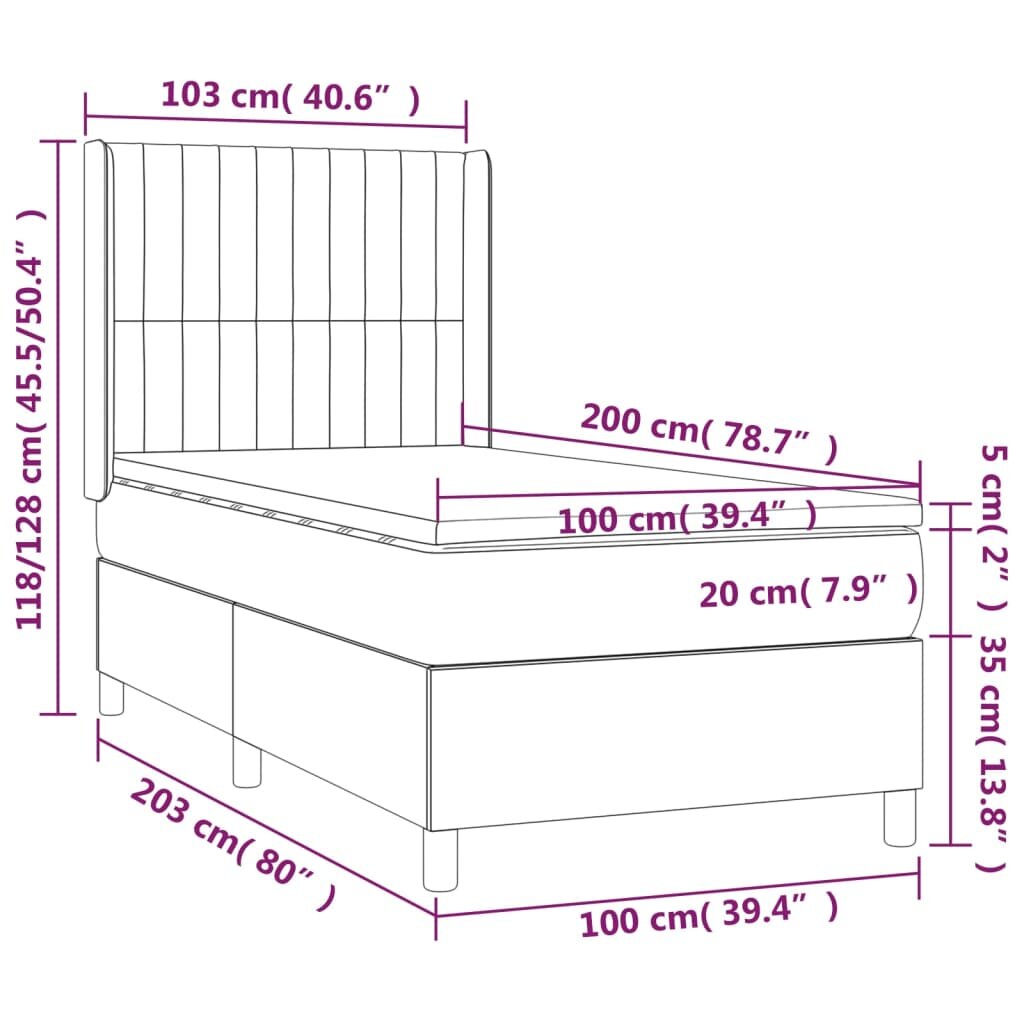 vidaXL Lova su spyruoklėmis/čiužiniu/LED, rožinė, 100x200cm, aksomas kaina ir informacija | Lovos | pigu.lt