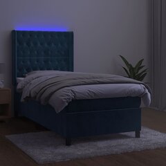 vidaXL Lova su spyruoklėmis/čiužiniu/LED, mėlyna, 90x190cm, aksomas kaina ir informacija | Lovos | pigu.lt