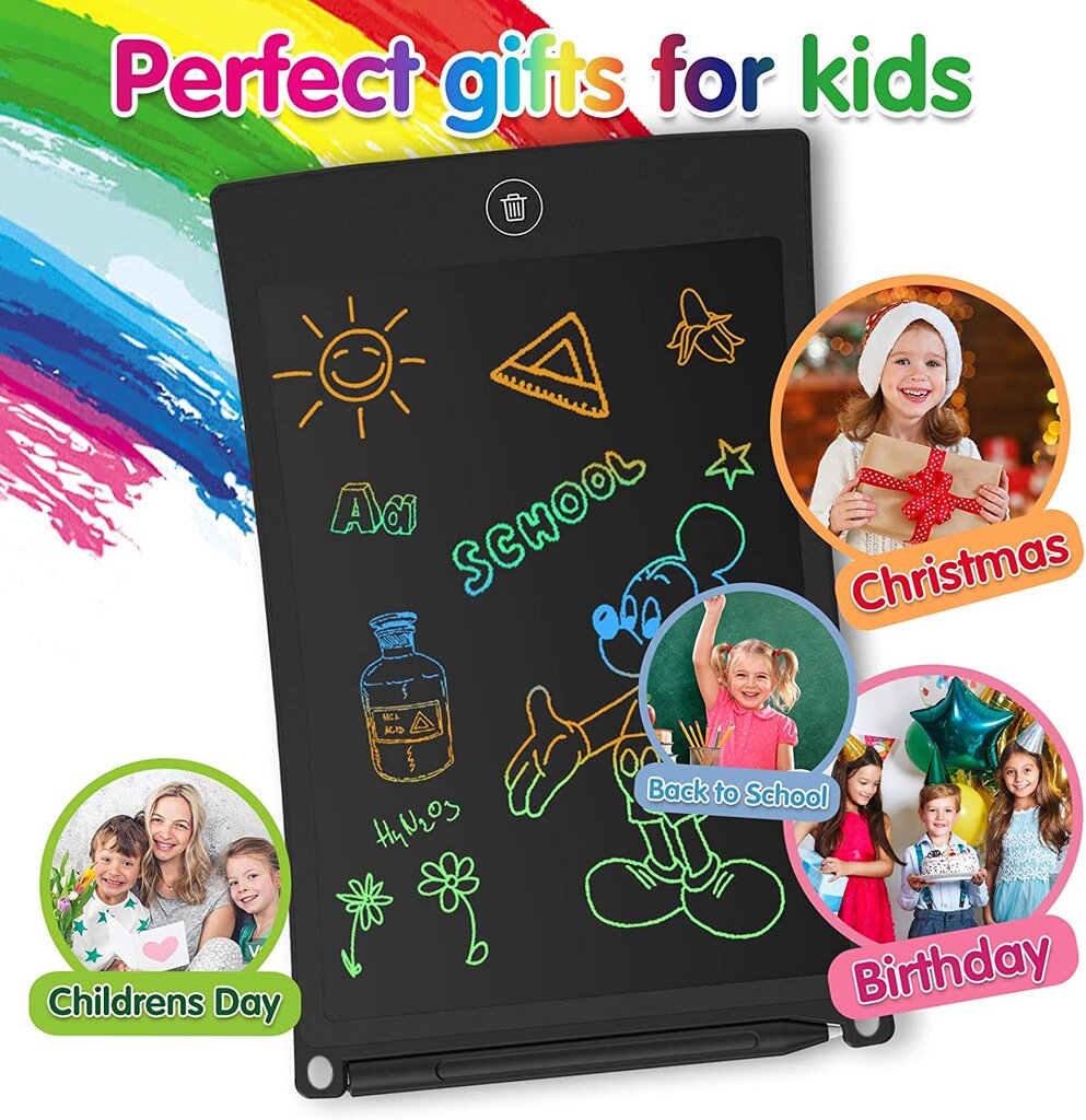 LCD rašymo planšetė su rašikliu vaikams Goapa, juoda kaina ir informacija | Lavinamieji žaislai | pigu.lt