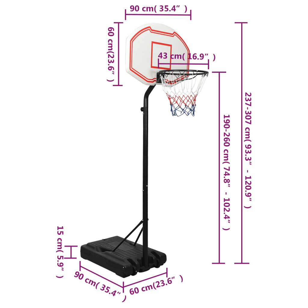 Krepšinio stovas vidaXL, baltas, 237–307cm kaina ir informacija | Krepšinio stovai | pigu.lt