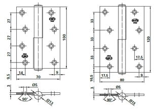 Vyriai 5007B, 120x80x3mm, D-kairė, balta kaina ir informacija | Durų lankstai, priedai | pigu.lt