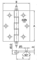 Vyriai 1008, 120x80x3mm, universalūs, chromuoti kaina ir informacija | Durų lankstai, priedai | pigu.lt