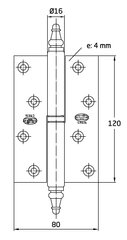 Vyriai 415, 120x80x4mm, I-dešinė, chromuoti kaina ir informacija | Durų lankstai, priedai | pigu.lt