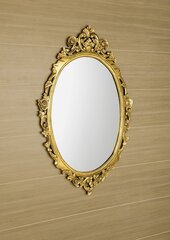 Rankomis raižytas vonios veidrodis mediniais rėmais, 80 x 100 cm, DESNA, auksinis kaina ir informacija | Vonios veidrodžiai | pigu.lt