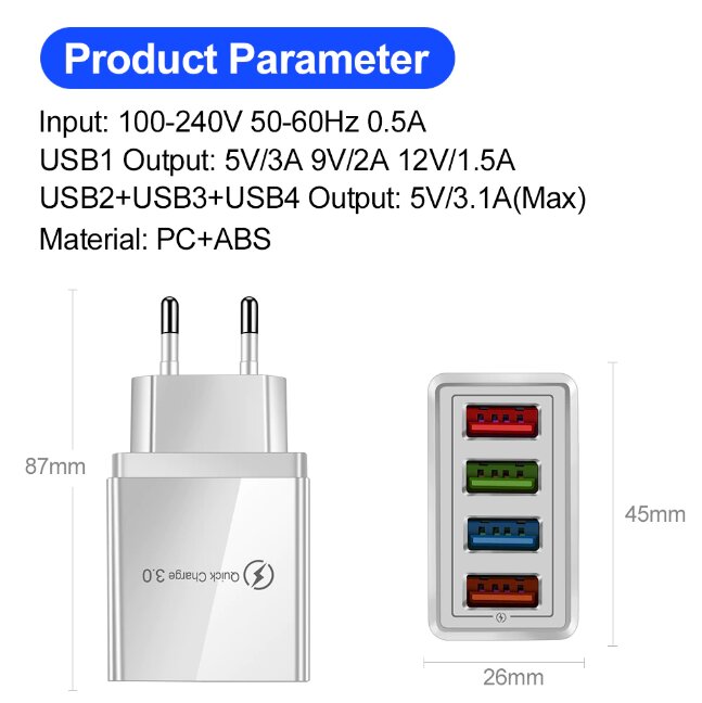 Telefono kroviklis 4 USB kaina ir informacija | Krovikliai telefonams | pigu.lt