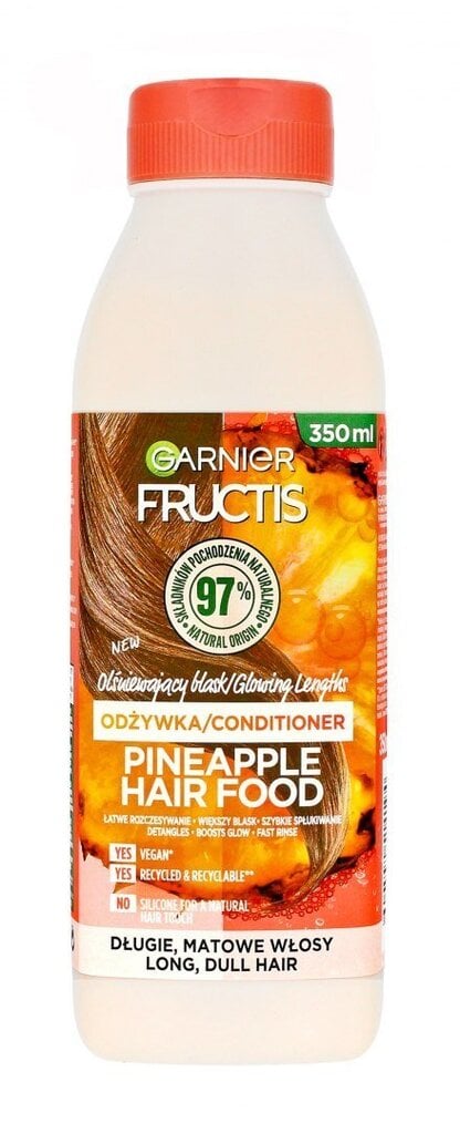 Maitinamasis kondicionierius ilgiems ir žvilgesį praradusiems plaukams, Garnier Fructis Hair Food Pineapple, 350 ml kaina ir informacija | Balzamai, kondicionieriai | pigu.lt