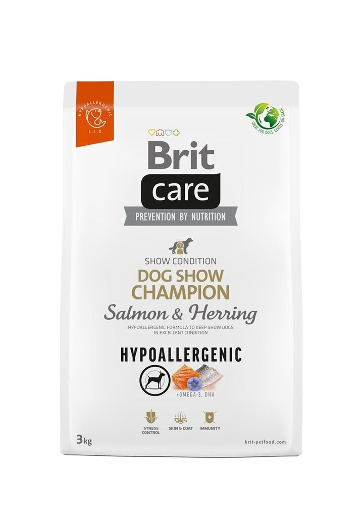 Brit Care Dog show champioon Sausas šunų maistas su lašiša ir silke, 3 kg (nauja pakuotė) kaina ir informacija | Sausas maistas šunims | pigu.lt