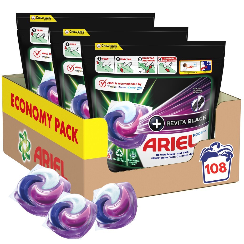 Ariel All-in-1 PODs +Revita Black skalbimo kapsulės, 108 Skalb kaina ir informacija | Skalbimo priemonės | pigu.lt