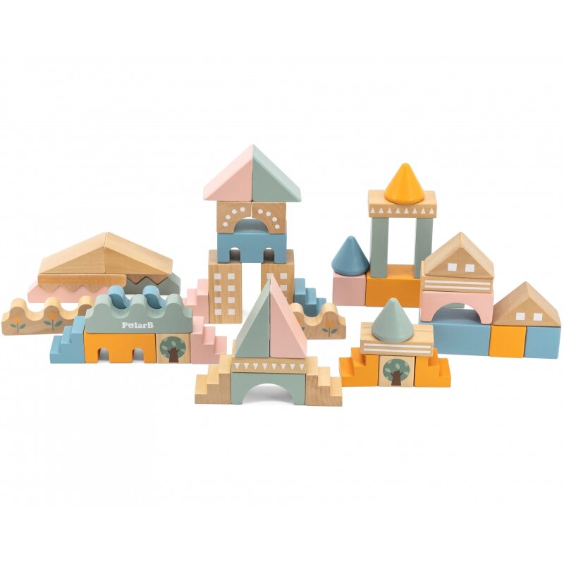 Medinės Montessori kaladėlės „Miestas“, Viga PolarB kaina ir informacija | Žaislai kūdikiams | pigu.lt