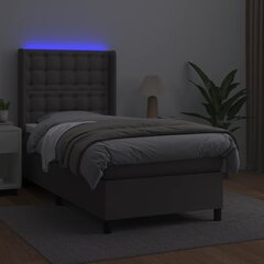 vidaXL Lova su spyruoklėmis/čiužiniu/LED, pilka, 90x190cm dirbtinė oda цена и информация | Кровати | pigu.lt