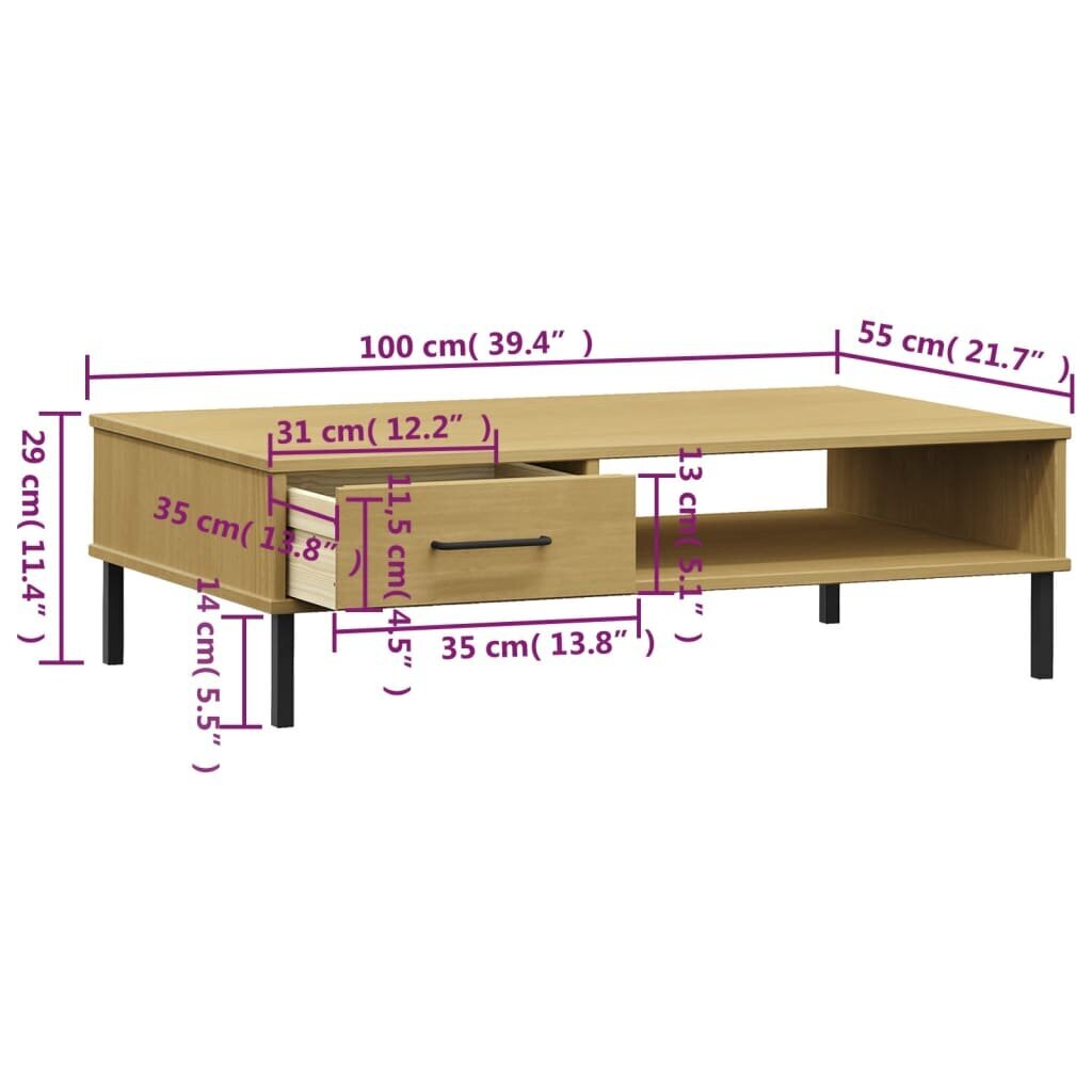 Kavos staliukas su kojomis VidaXL, 100x55x29, smėlio kaina ir informacija | Kavos staliukai | pigu.lt