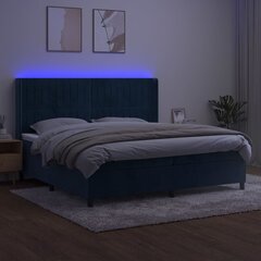 vidaXL Lova su spyruoklėmis/čiužiniu/LED, mėlyna, 200x200cm, aksomas kaina ir informacija | Lovos | pigu.lt