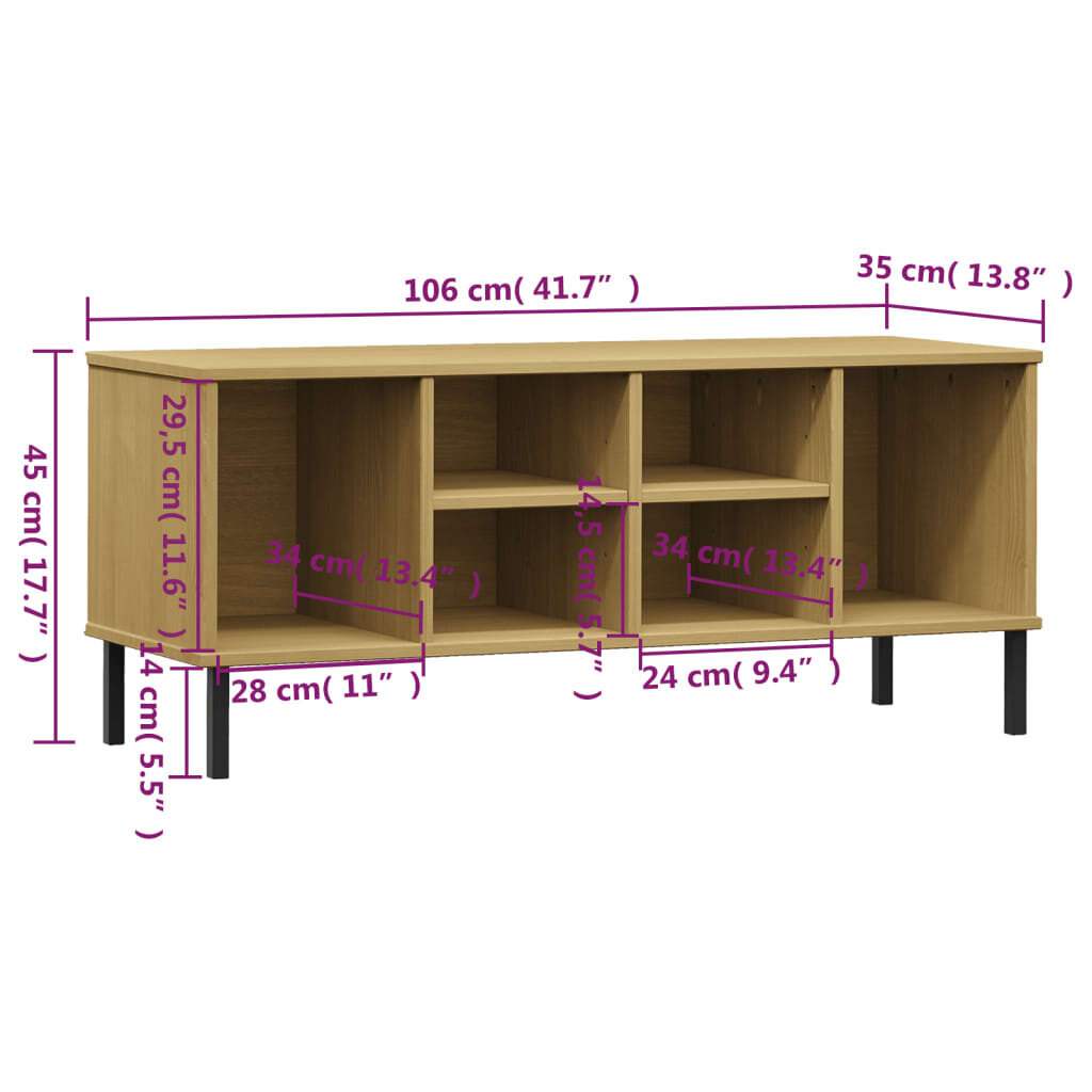 Batų lentyna su kojomis vidaXL, Pušies medienos masyvas, 106x35x45cm, ruda kaina ir informacija | Batų spintelės, lentynos ir suolai | pigu.lt