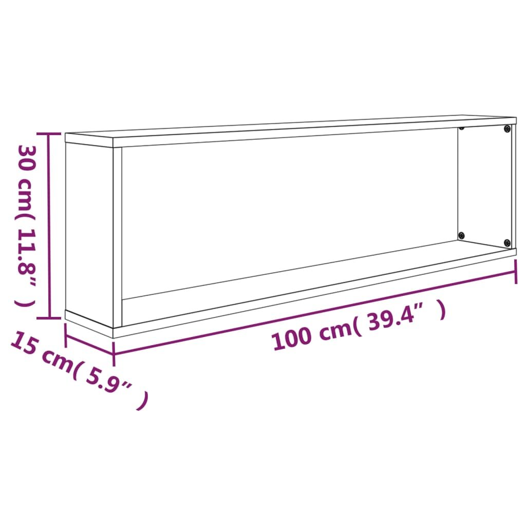 vidaXL Sieninės lentynos, 2vnt., dūminio ąžuolo, 100x15x30cm, mediena цена и информация | Lentynos | pigu.lt