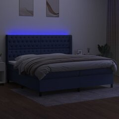 vidaXL Lova su spyruoklėmis/čiužiniu/LED, mėlyna, 200x200 cm, audinys kaina ir informacija | Lovos | pigu.lt