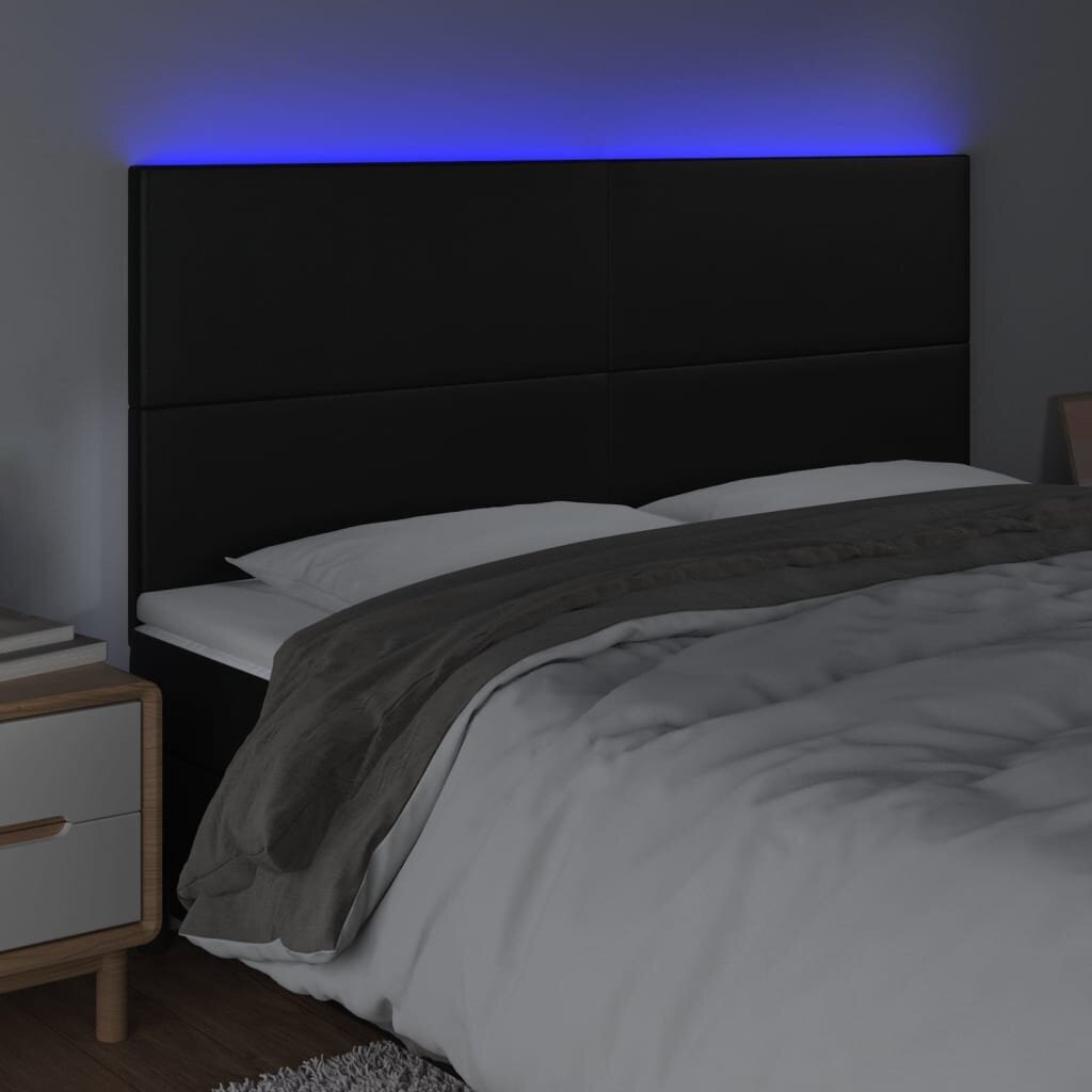 Galvūgalis su LED vidaXL, Dirbtinė oda, 180x5x118/128cm, juoda цена и информация | Lovos | pigu.lt