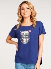 Moteriški marškinėliai YoClub PK-085 Hello Monday, mėlyni kaina ir informacija | Marškinėliai moterims | pigu.lt
