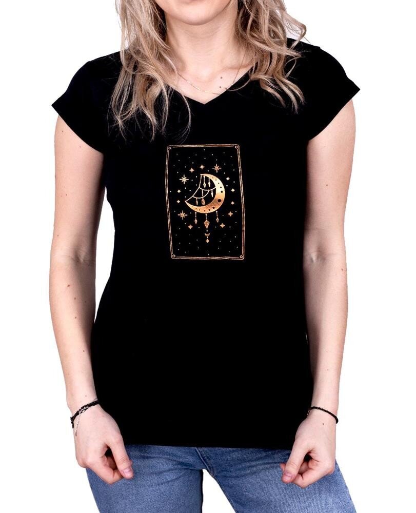 Moteriški marškinėliai YoClub PK-075 Moon, juodi kaina ir informacija | Marškinėliai moterims | pigu.lt
