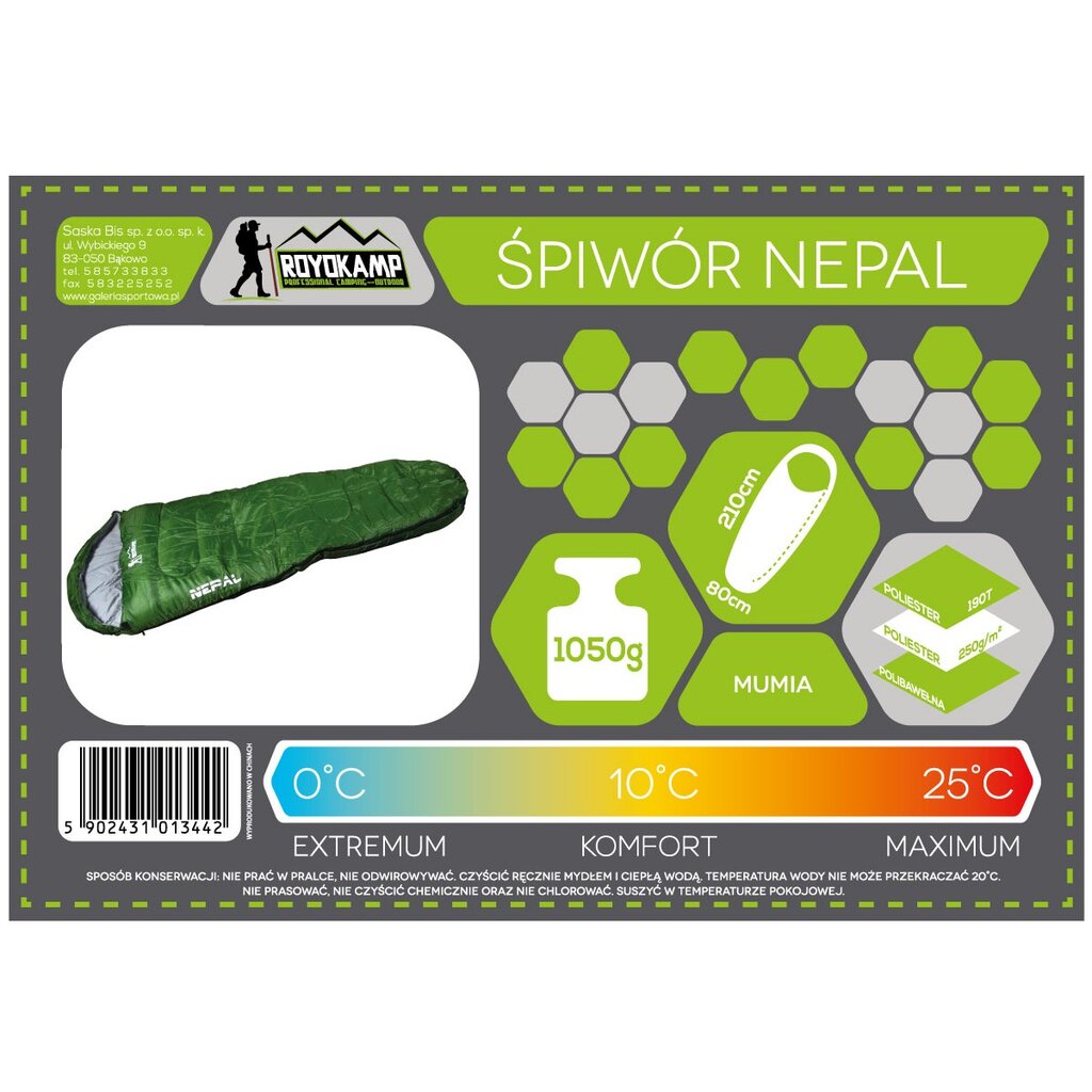 Miegmaišis Nepal 210X80x50 cm, tamsiai žalias kaina ir informacija | Miegmaišiai | pigu.lt