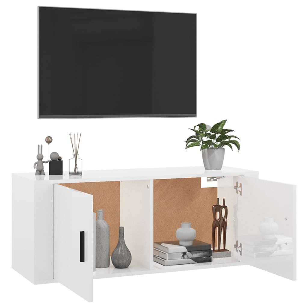 vidaXL Sieninė televizoriaus spintelė, balta, 100x34,5x40cm, blizgi kaina ir informacija | TV staliukai | pigu.lt