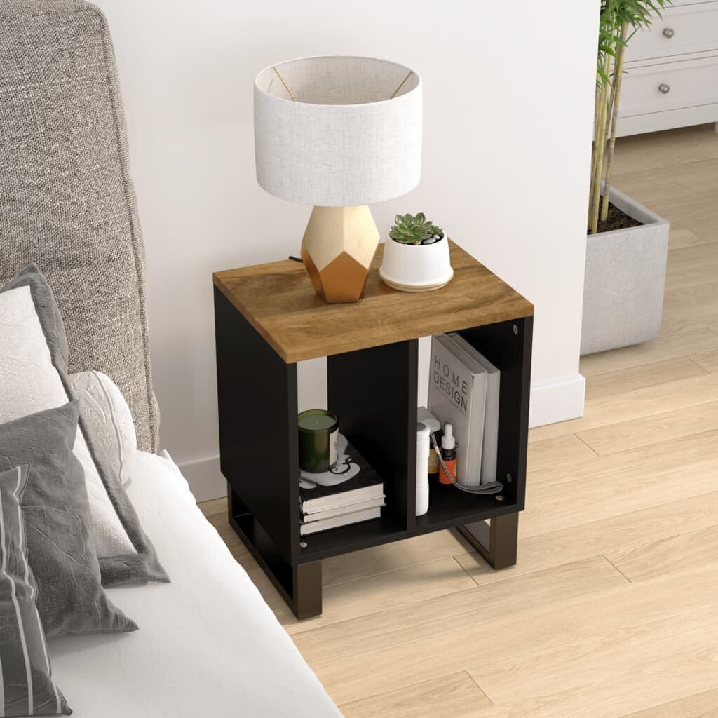 Šoninis staliukas, Mango masyvas/Apdirbta mediena, 40x31x46cm, ruda kaina ir informacija | Spintelės prie lovos | pigu.lt