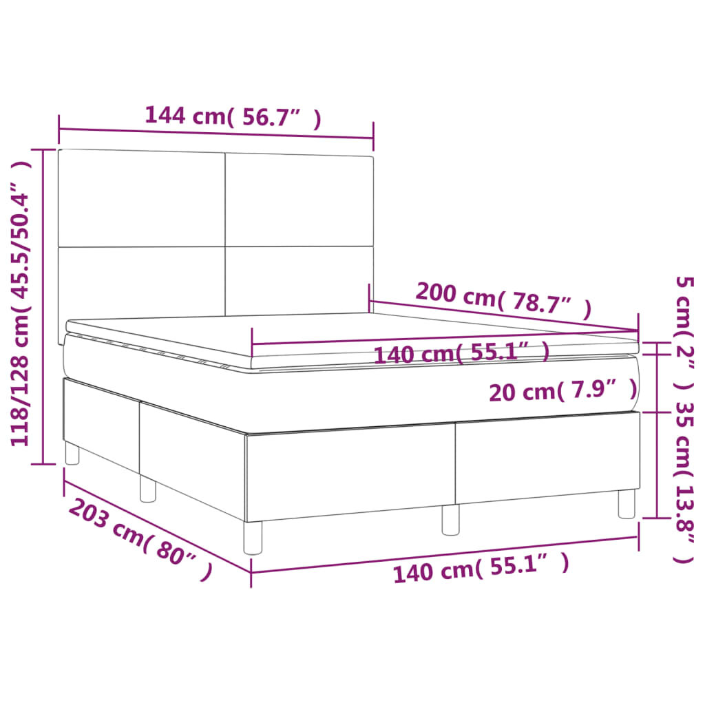 vidaXL Lova su spyruoklėmis ir čiužiniu, juoda, 140x200 cm, audinys kaina ir informacija | Lovos | pigu.lt