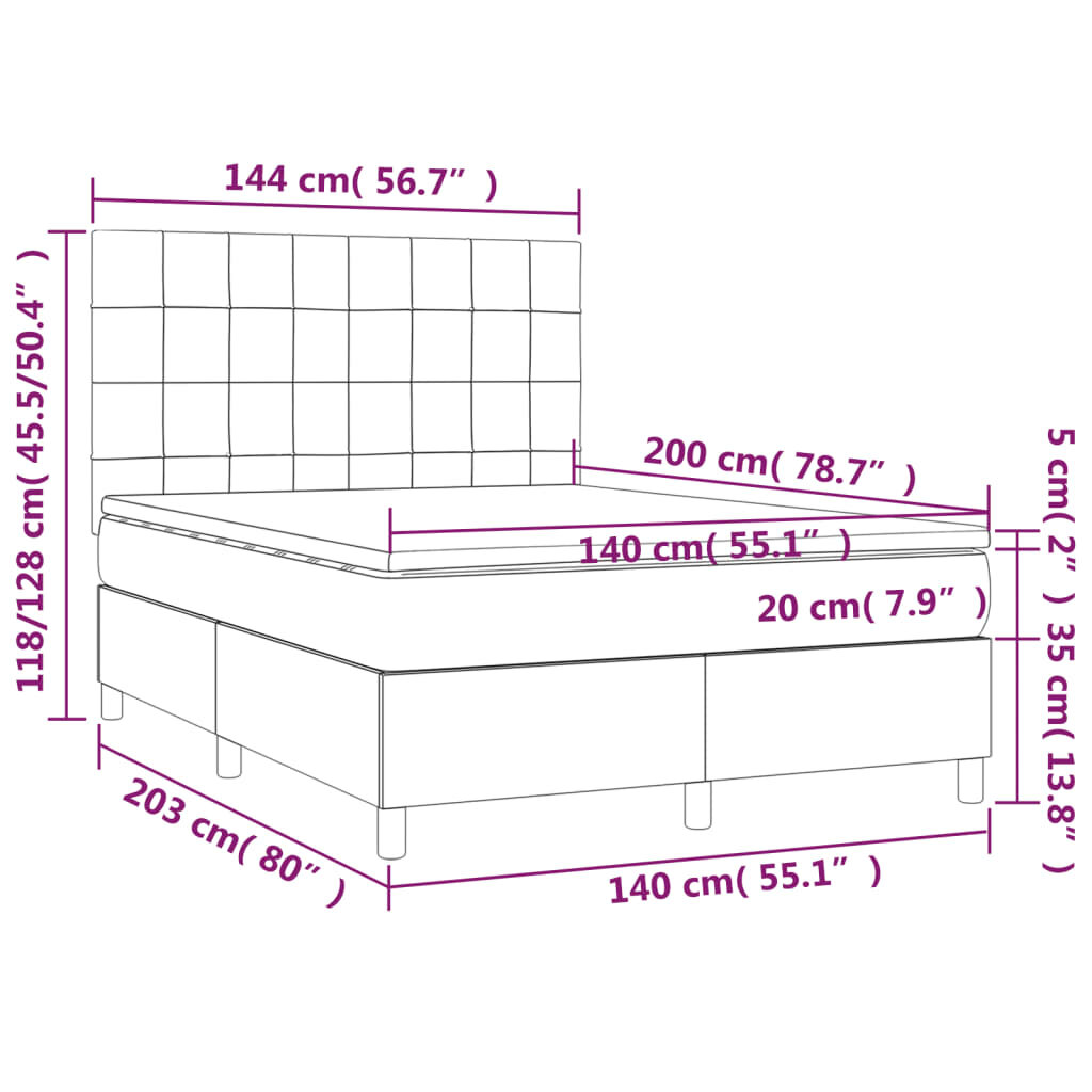 vidaXL Lova su spyruoklėmis/čiužiniu,tamsiai pilka, 140x200cm, audinys kaina ir informacija | Lovos | pigu.lt