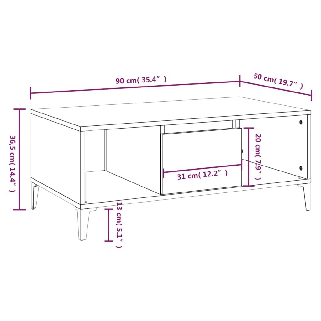 Kavos staliukas VidaXL, 90x50x36,5cm, pilkas kaina ir informacija | Kavos staliukai | pigu.lt