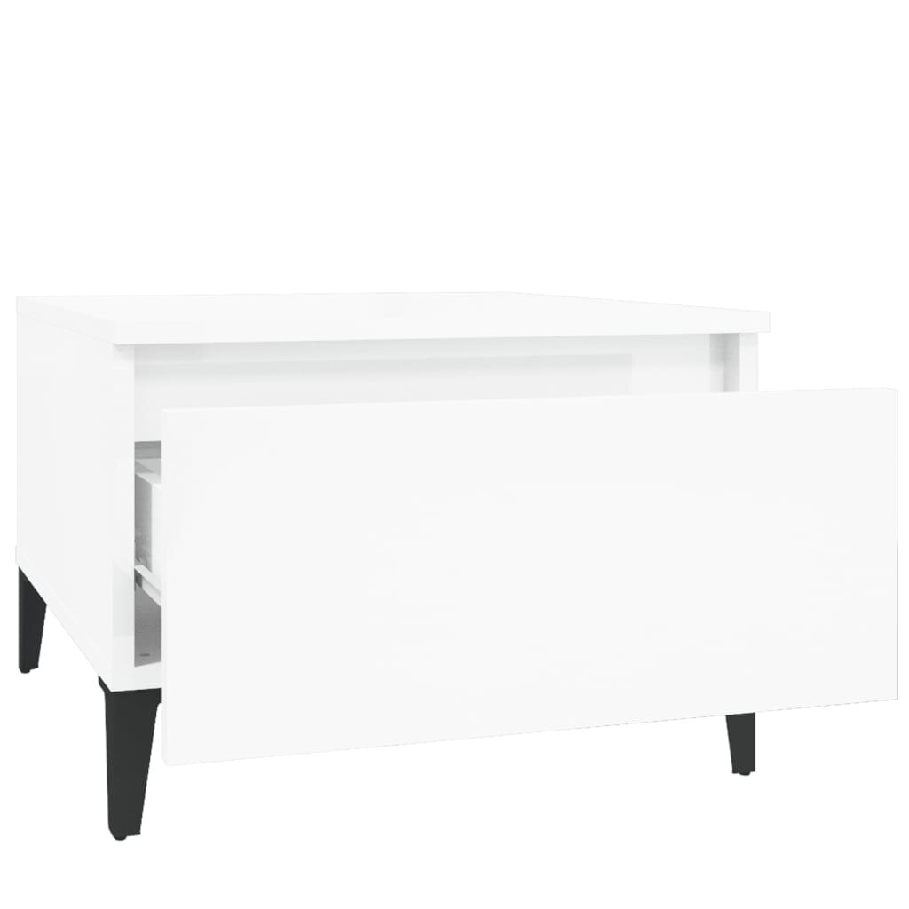 vidaXL Šoniniai staliukai, 2vnt., balti, 50x46x35cm, mediena, blizgūs kaina ir informacija | Kavos staliukai | pigu.lt