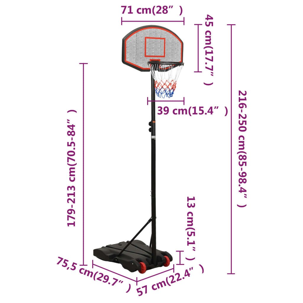 Krepšinio stovas vidaXL, juodas, 216–250cm цена и информация | Krepšinio stovai | pigu.lt