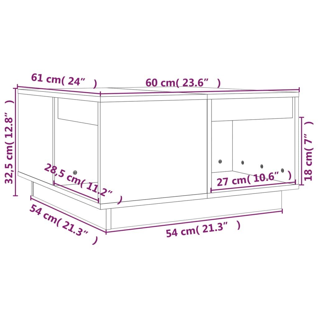 Kavos staliukas vidaXL, 60x61x32,5cm, ruda kaina ir informacija | Kavos staliukai | pigu.lt