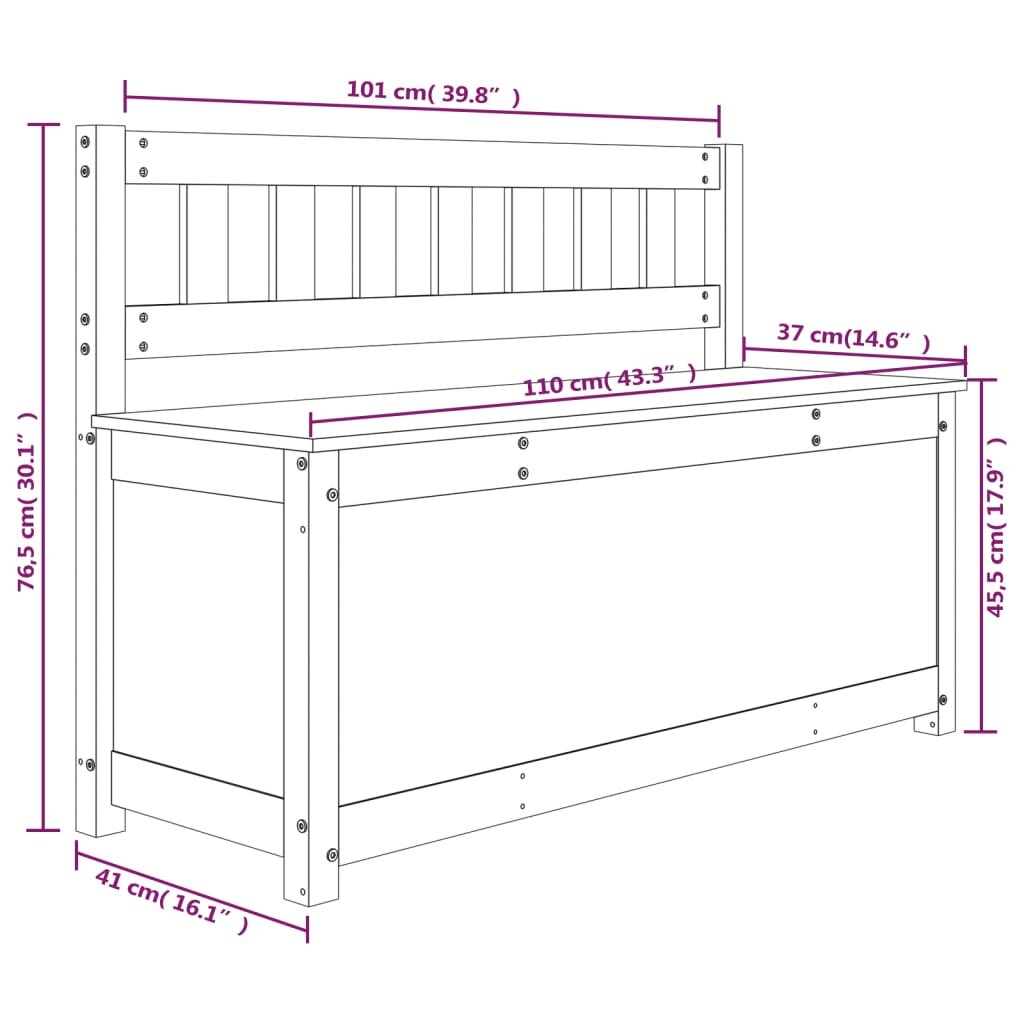 vidaXL Suoliukas, juodas, 110x41x76,5cm, pušies medienos masyvas kaina ir informacija | Batų spintelės, lentynos ir suolai | pigu.lt