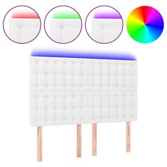 Galvūgalis su LED vidaXL, Dirbtinė oda, 144x5x118/128 cm, balta цена и информация | Кровати | pigu.lt