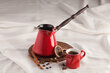 Keraminė kavinukas turkiškos kavos, ritinėlis puodelis, turka cezva, ibrik, tūris 130 ml, rožinio aukso kaina ir informacija | Kavinukai, virduliai | pigu.lt