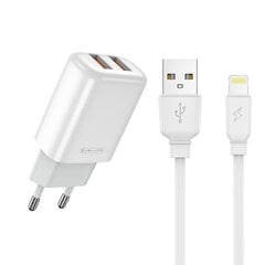 Быстрое адаптивное зарядное устройство Jellico EU02 12W 2x USB 2.4A Гнезд + iPhone iPad Lightning USB кабель, 1 м, белое цена и информация | Зарядные устройства для телефонов | pigu.lt